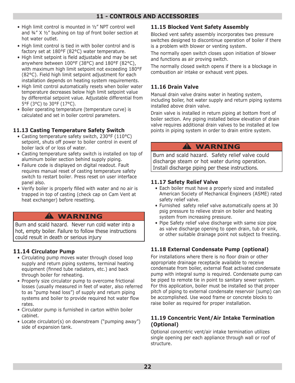 Warning | Dunkirk Q95M-200 Modulating Condensing Boiler User Manual | Page 22 / 52