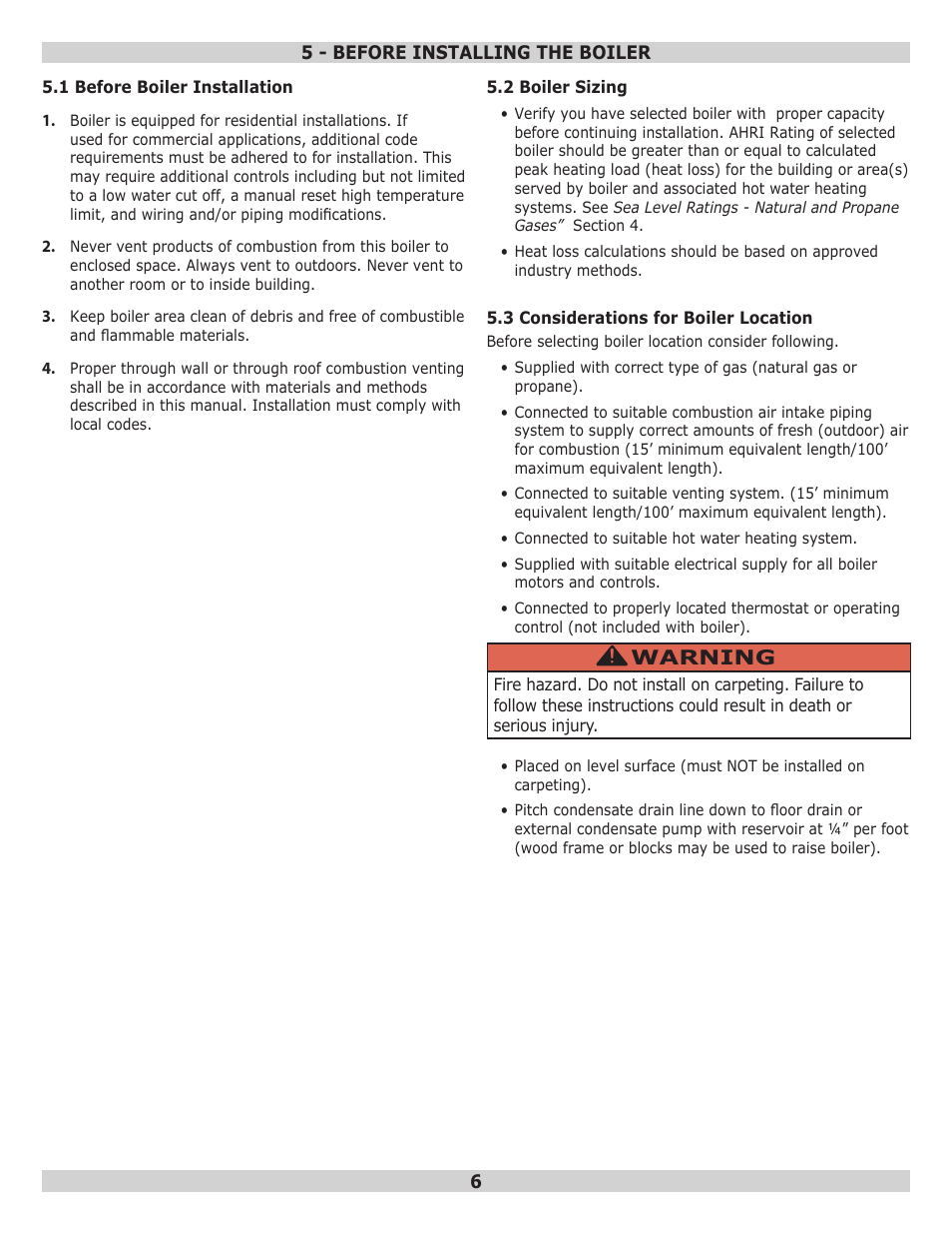 Warning | Dunkirk Q95M-200 Modulating Condensing Boiler User Manual | Page 6 / 52