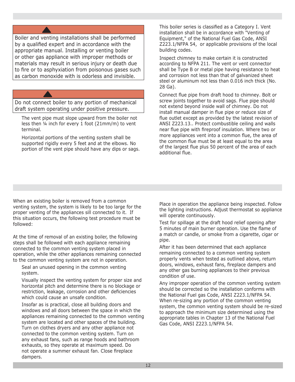 Warning | Dunkirk DXL Series User Manual | Page 12 / 28