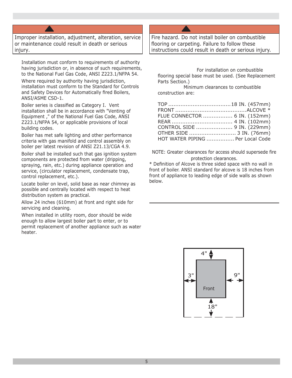 Warning | Dunkirk DXL Series User Manual | Page 5 / 28