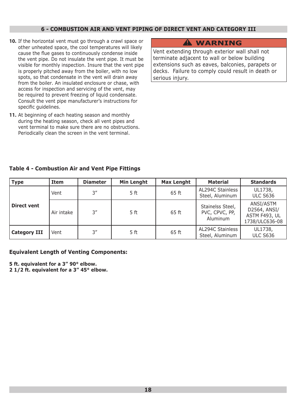 Warning | Dunkirk DWB Series User Manual | Page 18 / 52