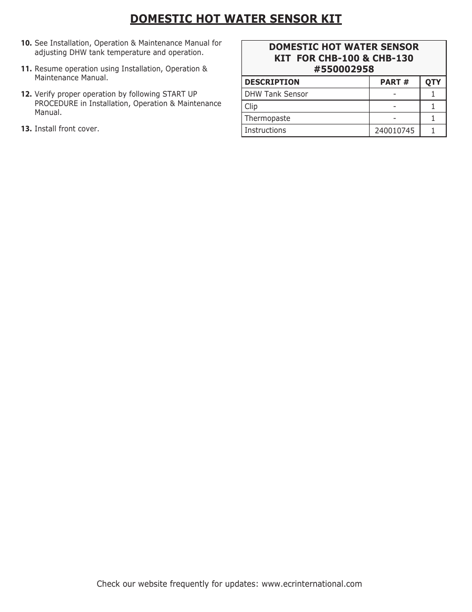 Domestic hot water sensor kit | Dunkirk DWB Series User Manual | Page 2 / 4