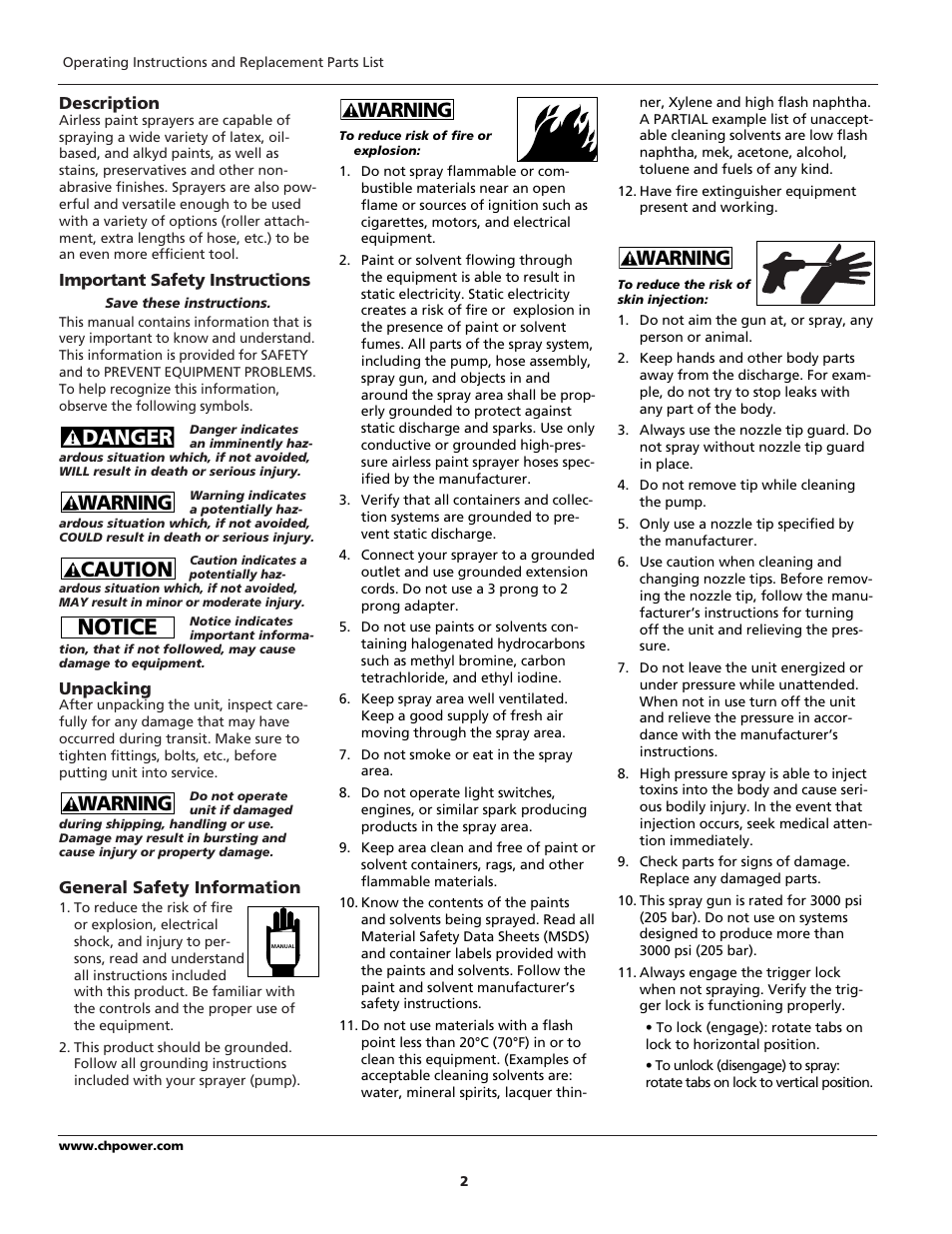 Notice, Caution, Danger | Warning | Campbell Hausfeld AL2140 User Manual | Page 2 / 16