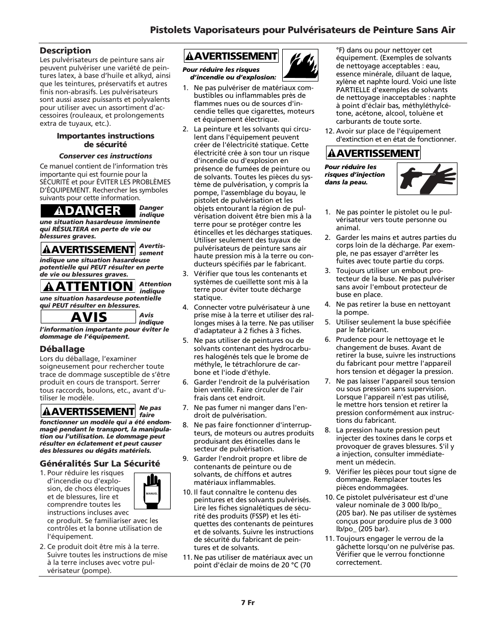 Avis, Attention, Danger | Avertissement | Campbell Hausfeld AL2140 User Manual | Page 7 / 16