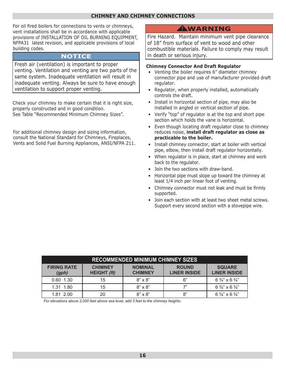 Warning | Dunkirk EW Empire II Series II User Manual | Page 16 / 32