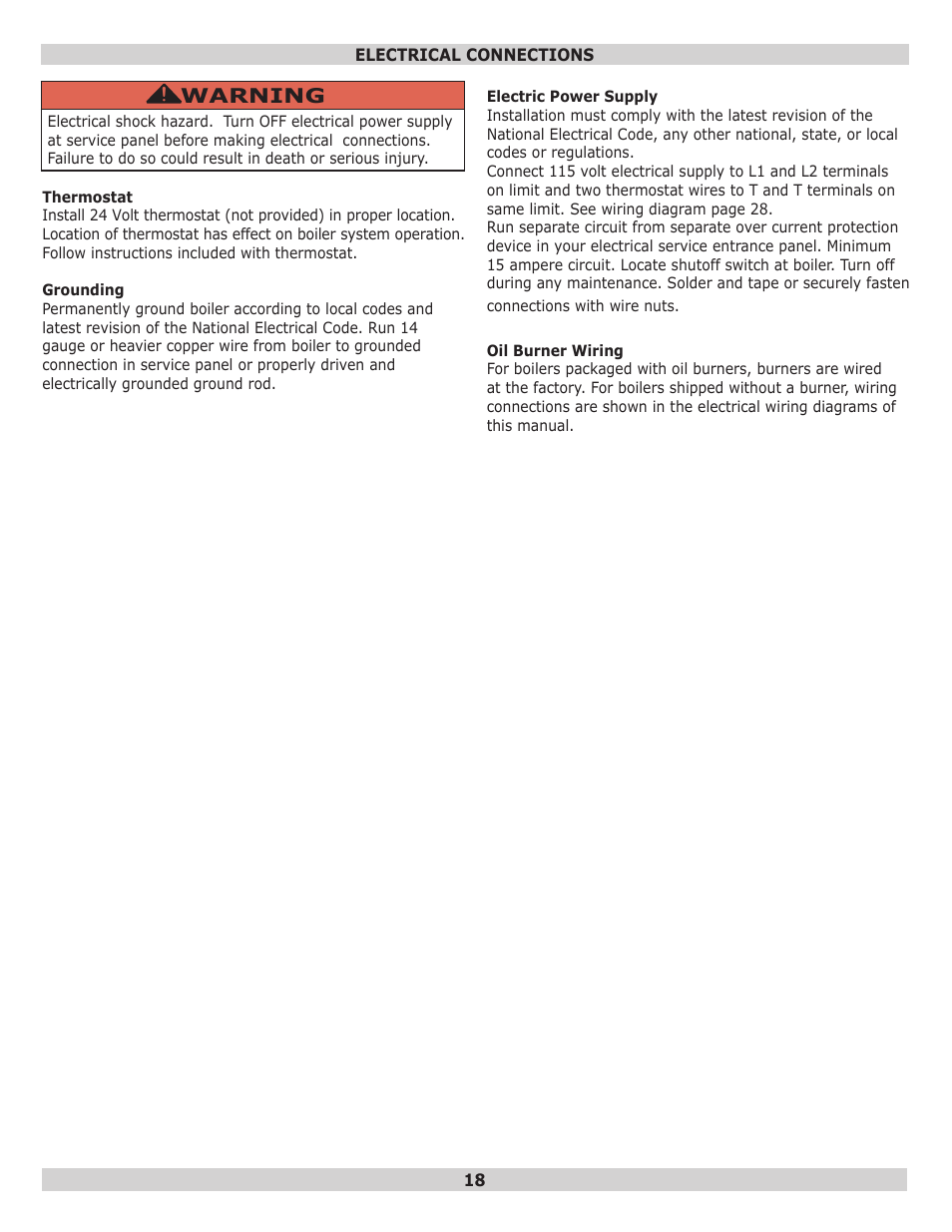 Warning | Dunkirk EW Empire II Series II User Manual | Page 18 / 32