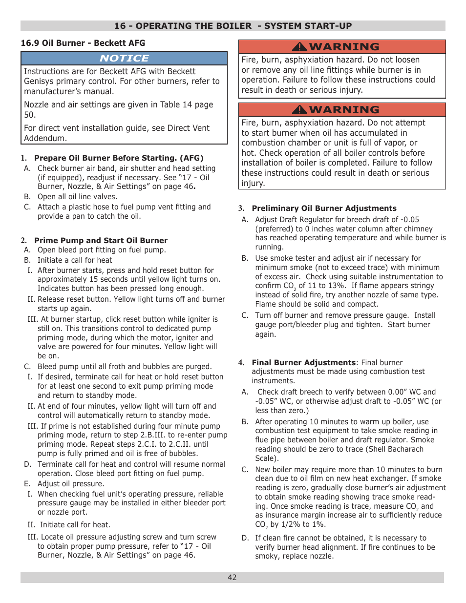 Warning | Dunkirk Excelsior EXB Series User Manual | Page 42 / 64