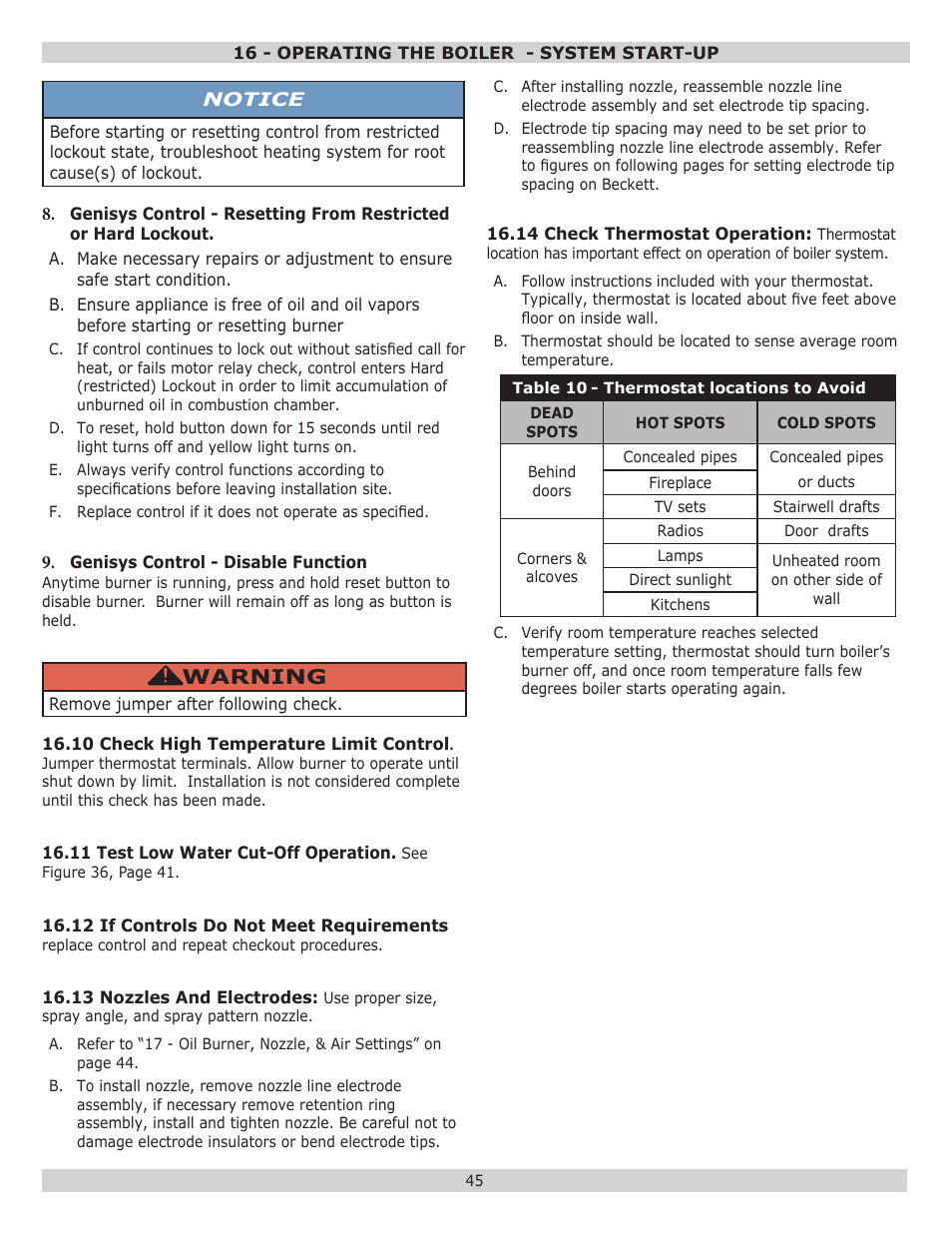 Warning | Dunkirk Excelsior EXB Series User Manual | Page 45 / 64