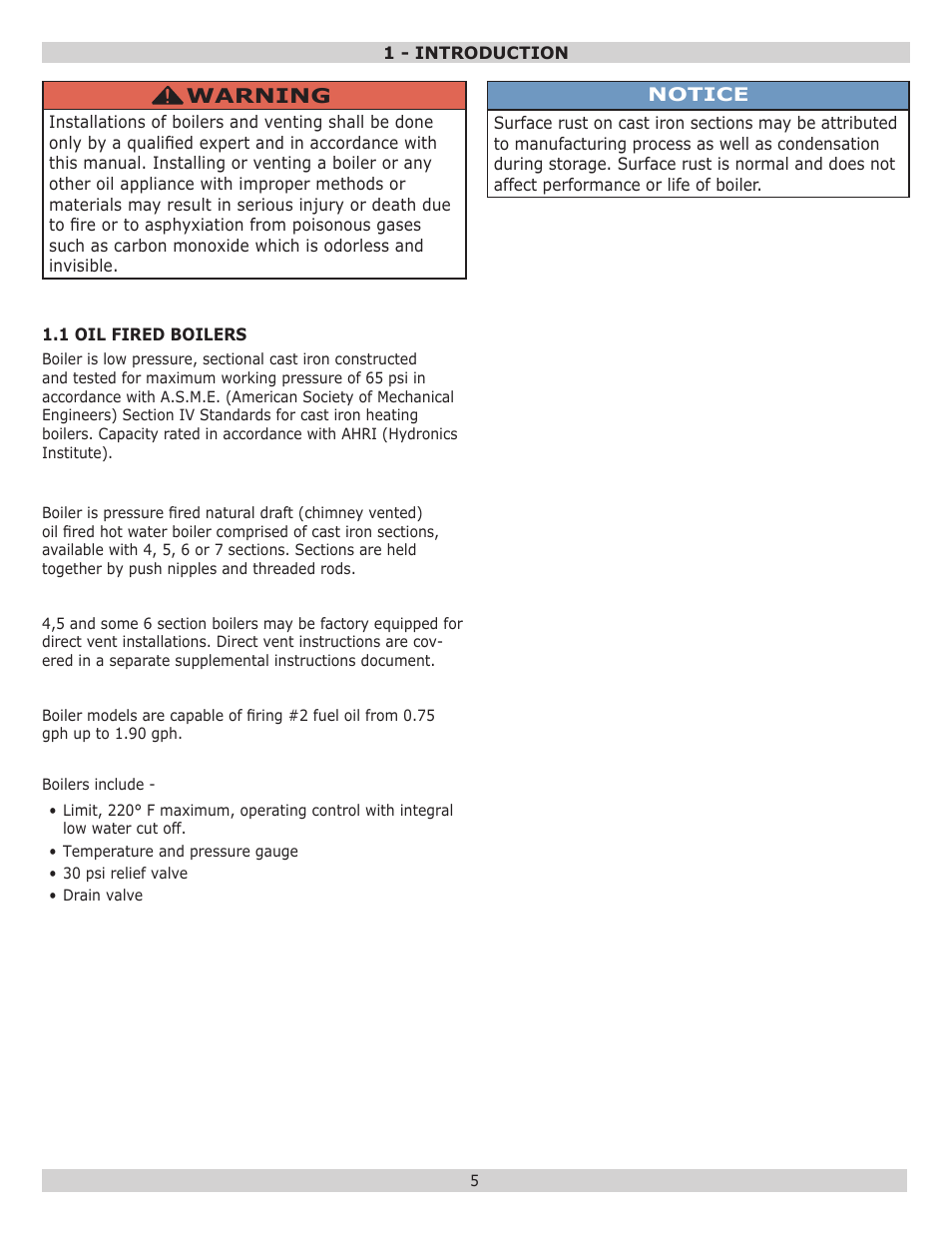 Warning | Dunkirk Excelsior EXB Series User Manual | Page 5 / 64