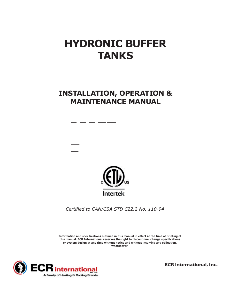 Dunkirk H2OBT Stainless Steel Buffer Tanks User Manual | 8 pages