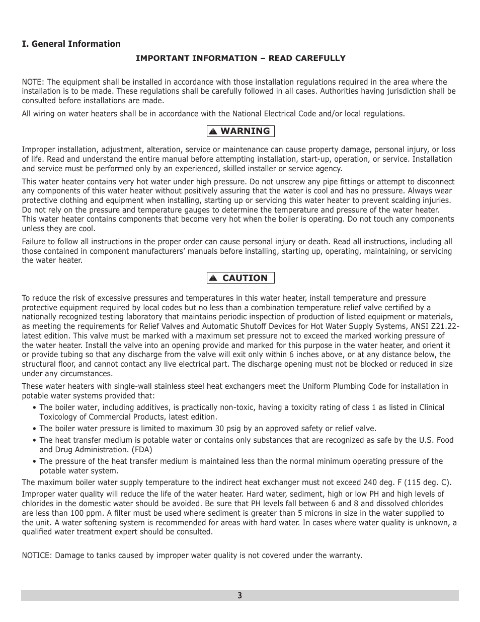 Dunkirk H2OI Single Coil Stainless Steel Indirect Water Heaters User Manual | Page 3 / 28