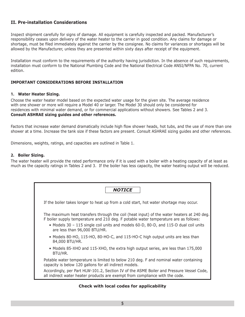 Dunkirk H2OI Single Coil Stainless Steel Indirect Water Heaters User Manual | Page 5 / 28