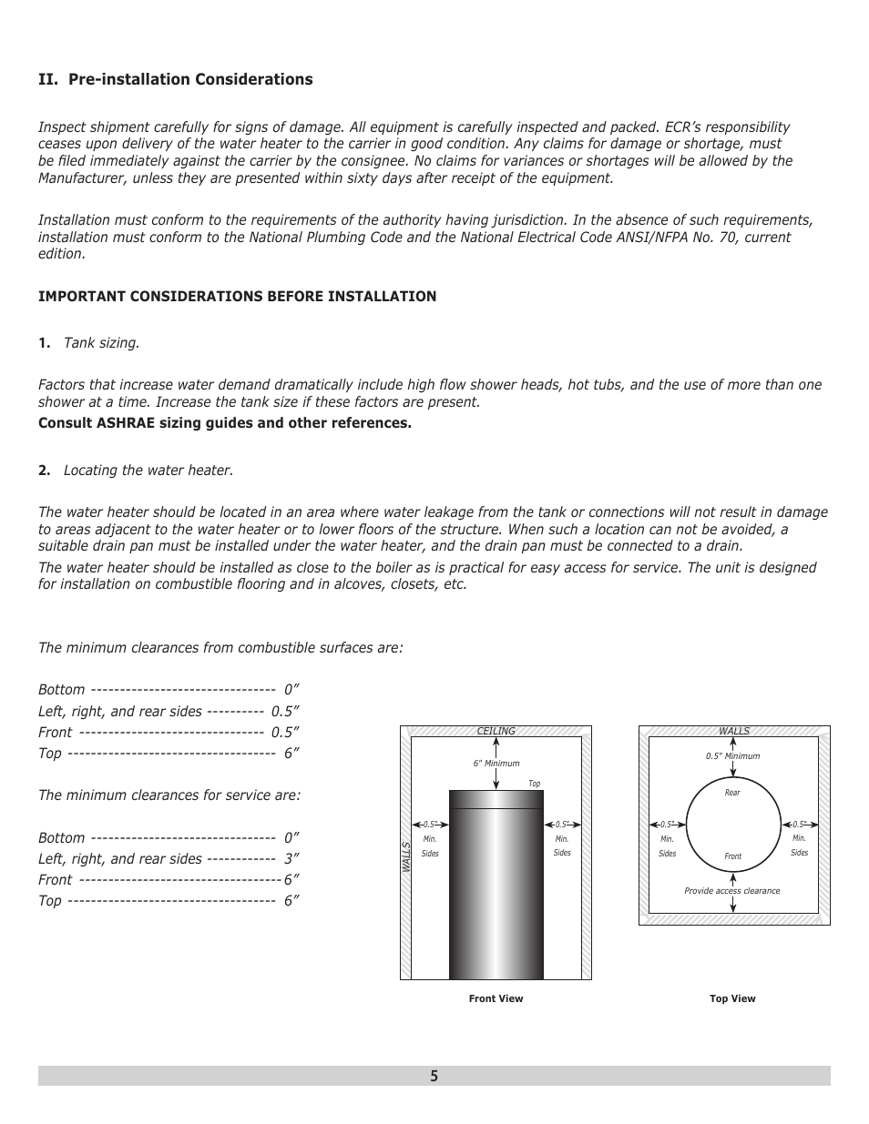 Ii. pre-installation considerations | Dunkirk H2OST Stainless Steel Storage Tanks User Manual | Page 5 / 12
