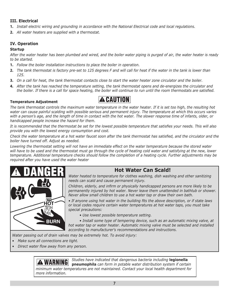 Hot water can scald | Dunkirk H2OST Stainless Steel Storage Tanks User Manual | Page 7 / 12