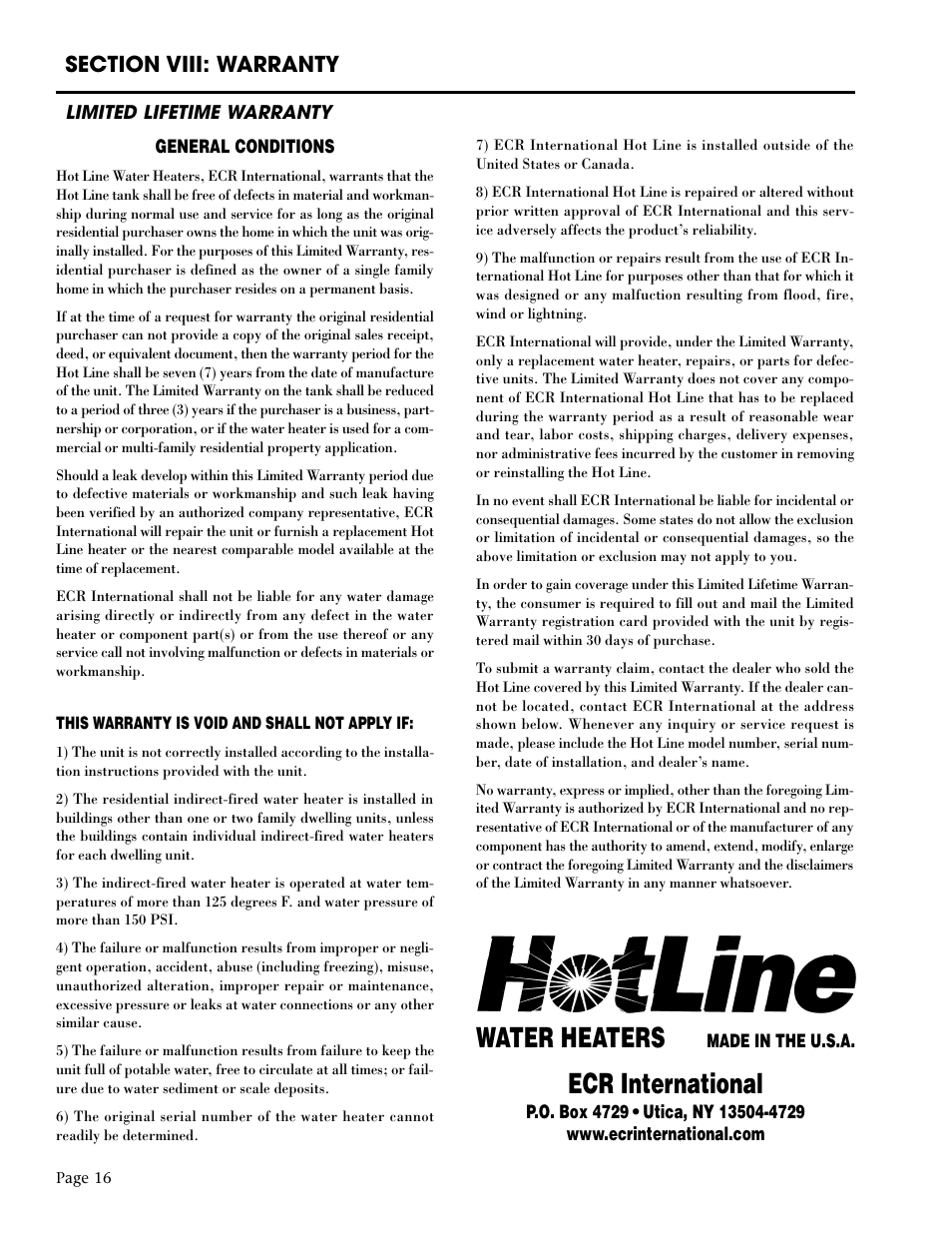 Water heaters, Ecr international | Dunkirk Hotline Indirect Water Heater User Manual | Page 16 / 16
