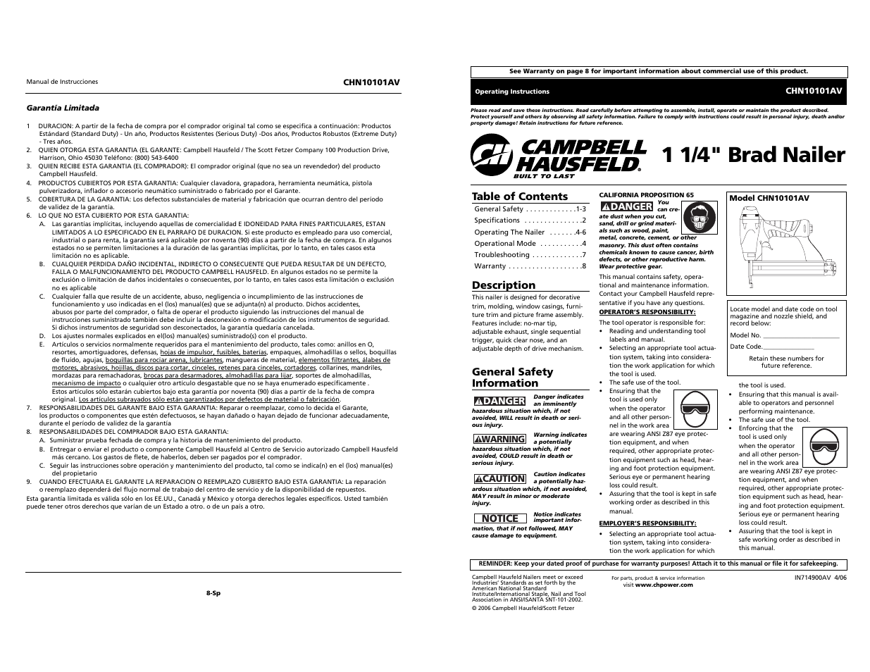 Campbell Hausfeld CHN10101AV User Manual | 12 pages