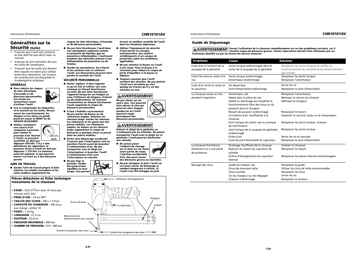 Généralités sur la sécurité | Campbell Hausfeld CHN10101AV User Manual | Page 10 / 12