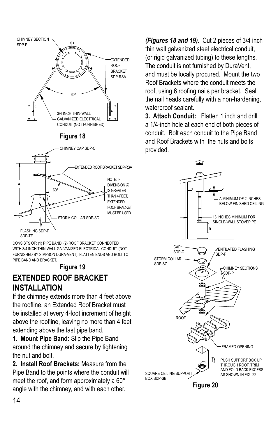 14 extended roof bracket installation, Figure 18, Figure 19 | DuraVent DuraPlus Installation User Manual | Page 14 / 24