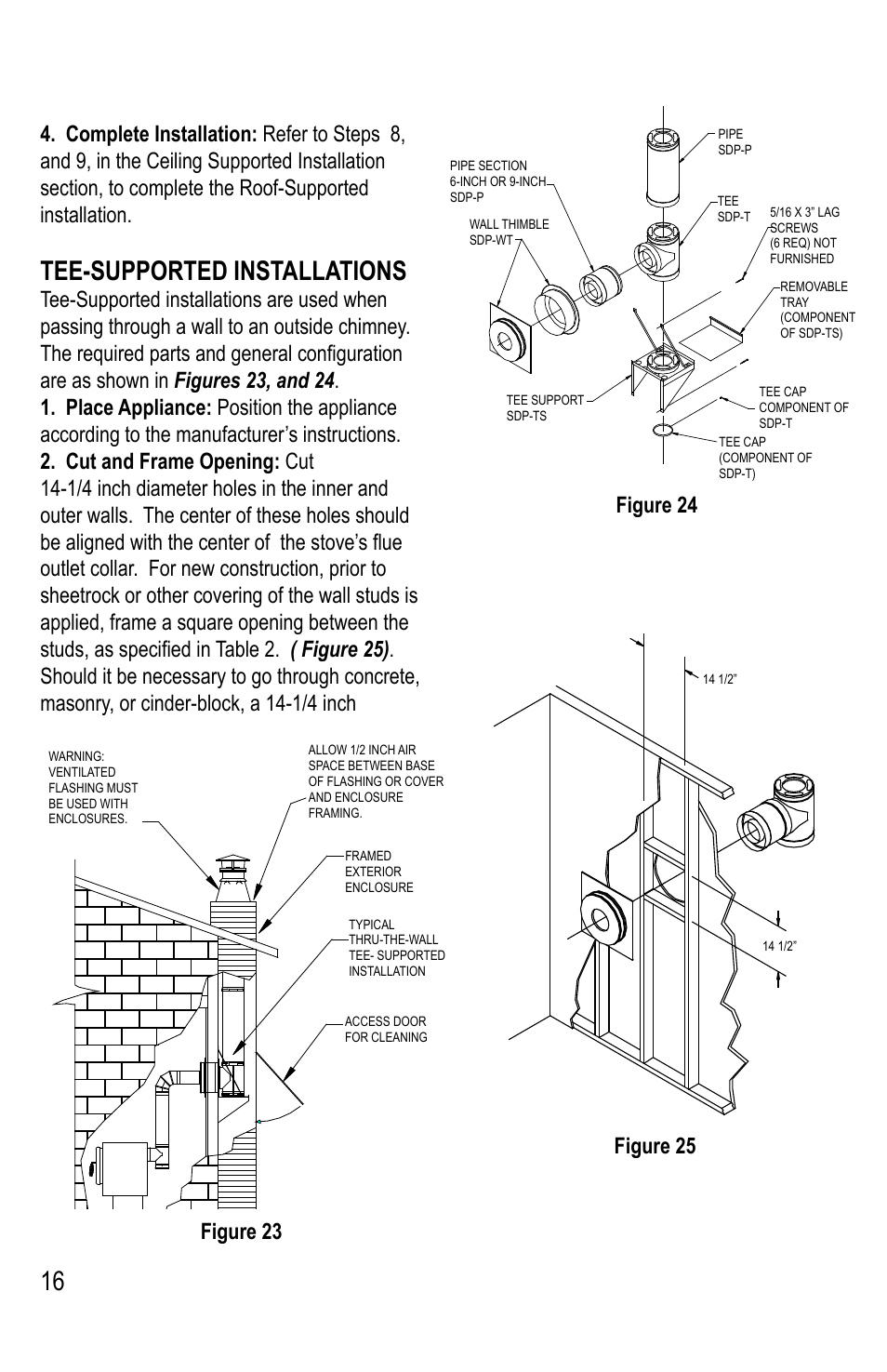 Tee-supported installations, Figure 24, Figure 23 | DuraVent DuraPlus Installation User Manual | Page 16 / 24