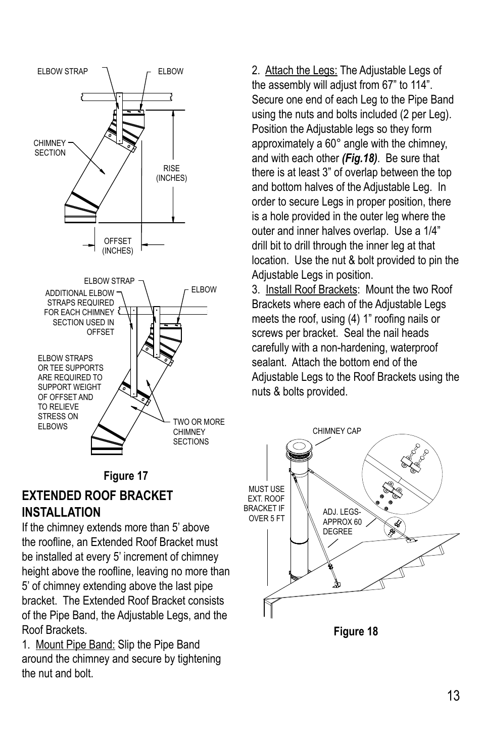 Extended roof bracket installation, Figure 17, Figure 18 | DuraVent DuraTech 5-8 User Manual | Page 13 / 24