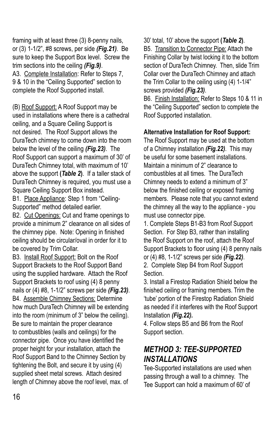 Method 3: tee-supported installations | DuraVent DuraTech 5-8 User Manual | Page 16 / 24