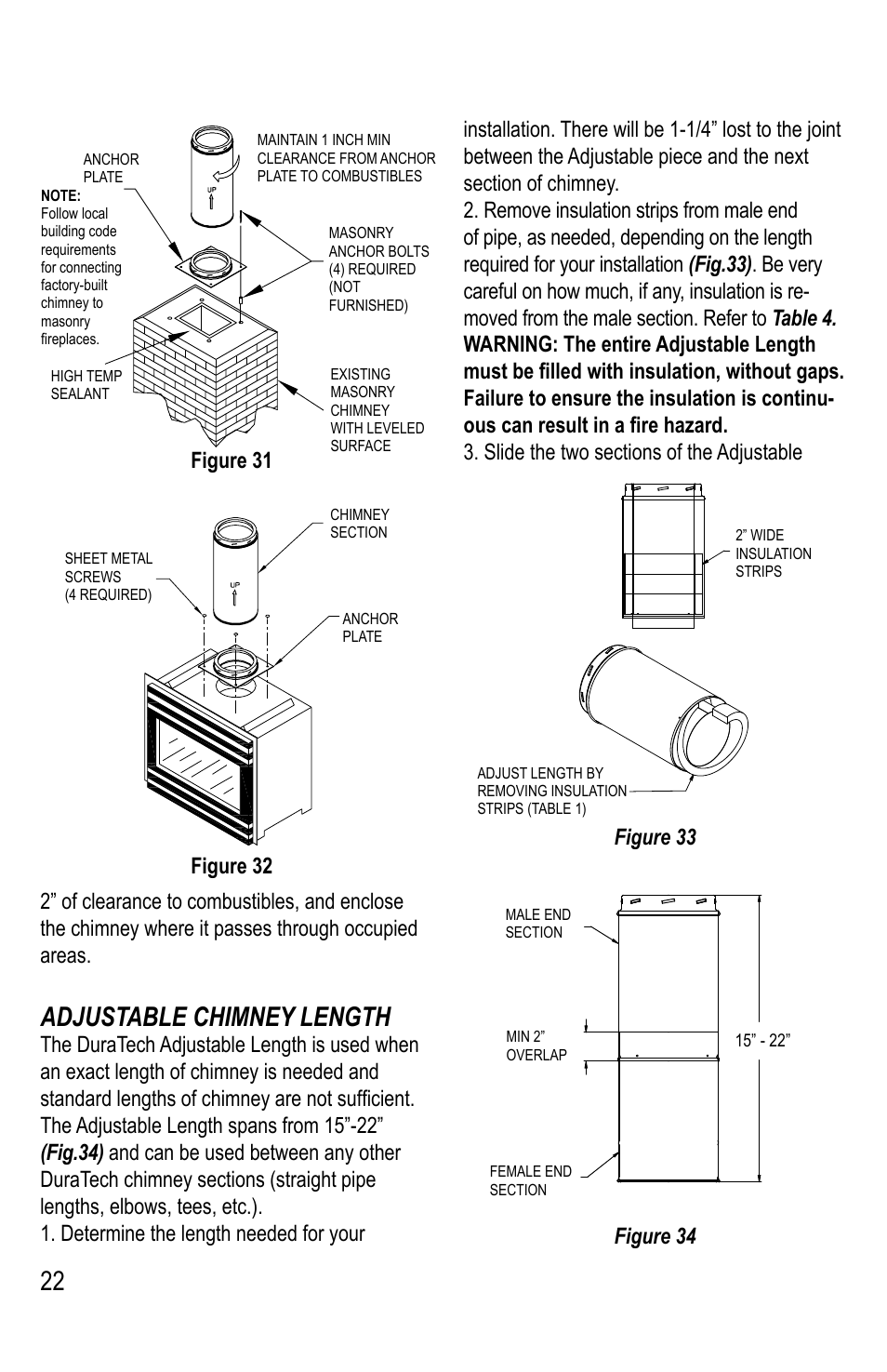 Adjustable chimney length, Figure 34 figure 33 | DuraVent DuraTech 5-8 User Manual | Page 22 / 24