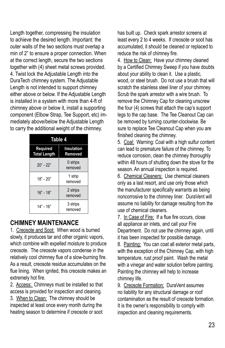 Chimney maintenance | DuraVent DuraTech 5-8 User Manual | Page 23 / 24