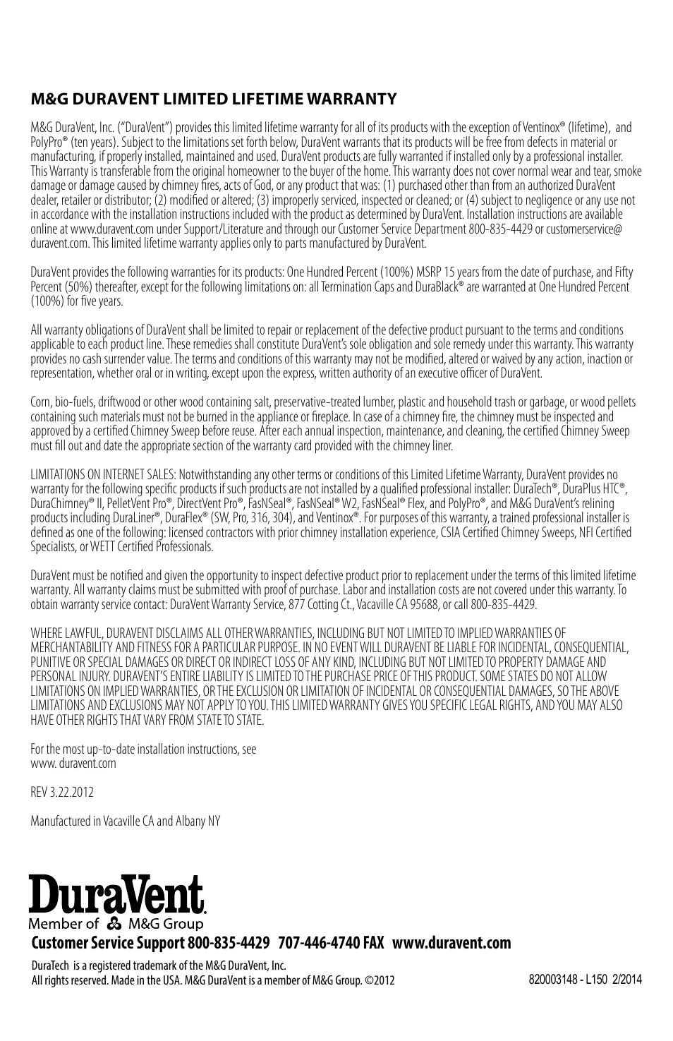 DuraVent DuraTech 5-8 User Manual | Page 24 / 24