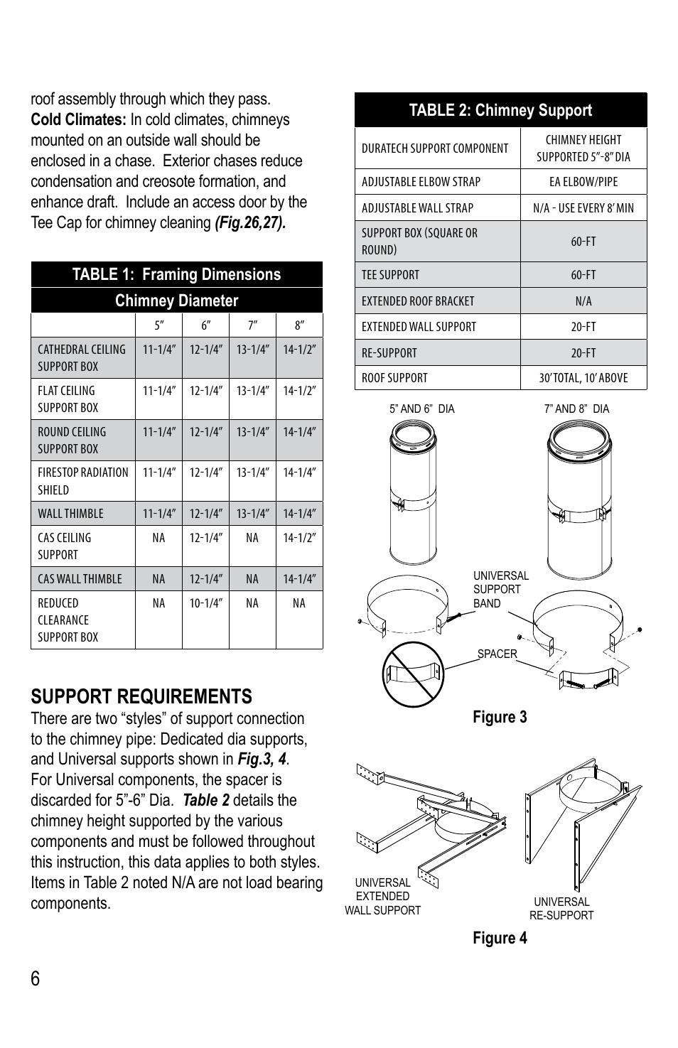 Support requirements, Figure 3, Figure 4 | DuraVent DuraTech 5-8 User Manual | Page 6 / 24
