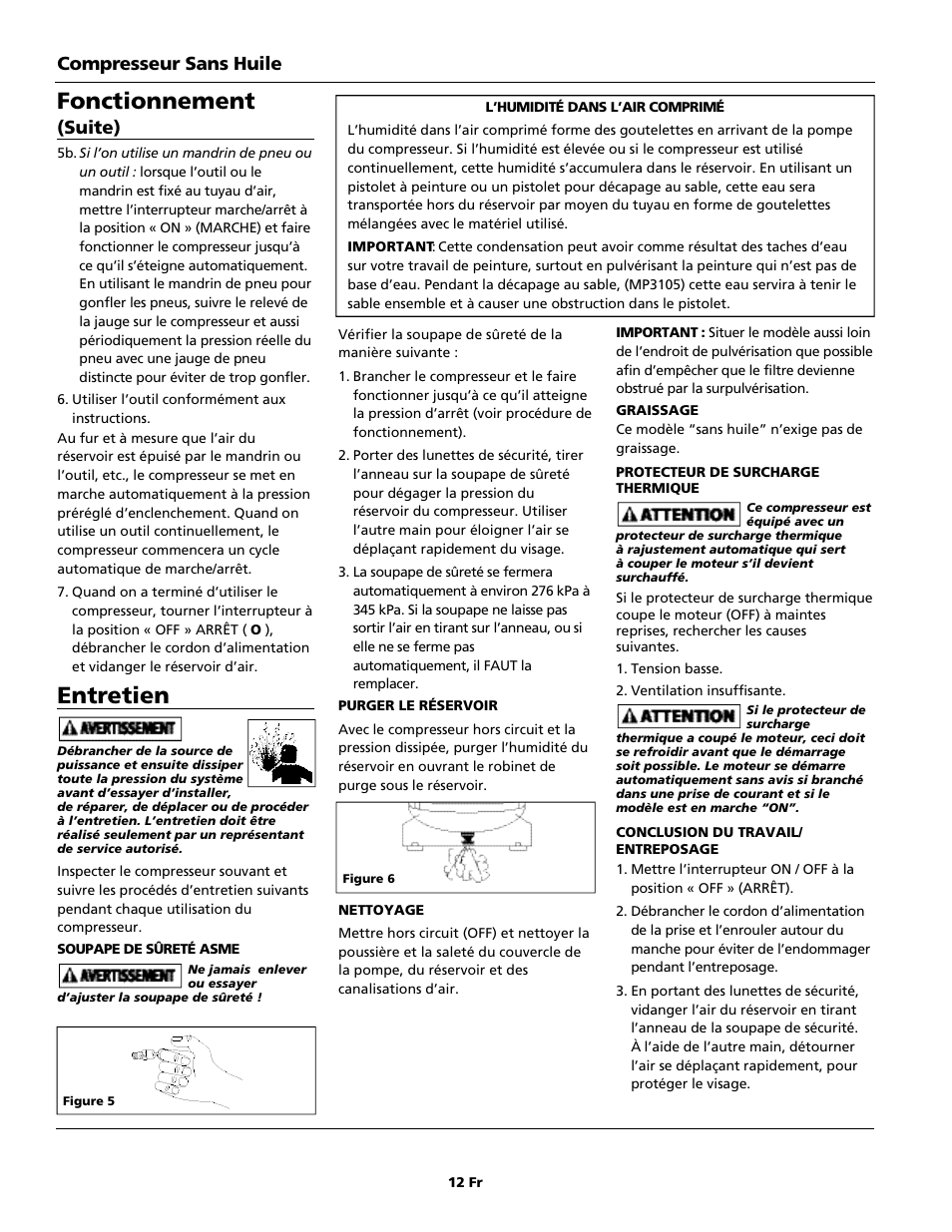 Entretien, Fonctionnement | Campbell Hausfeld FP202899TT User Manual | Page 12 / 24