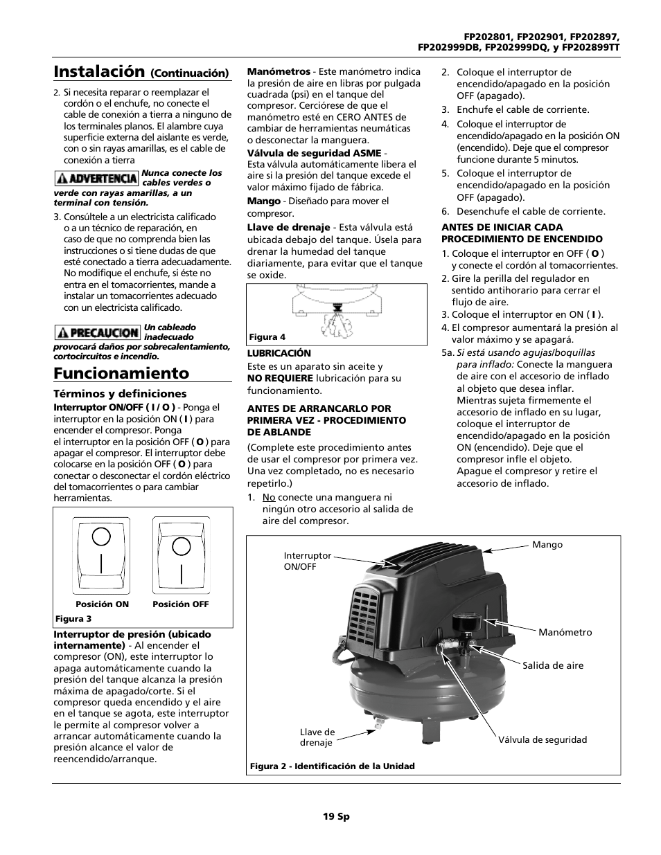 Funcionamiento, Instalación | Campbell Hausfeld FP202899TT User Manual | Page 19 / 24