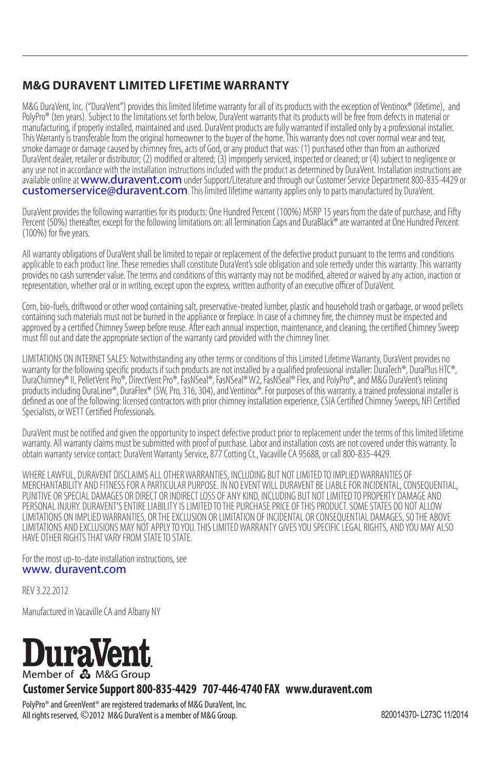 DuraVent FasNSeal 8090 Installation User Manual | Page 8 / 8
