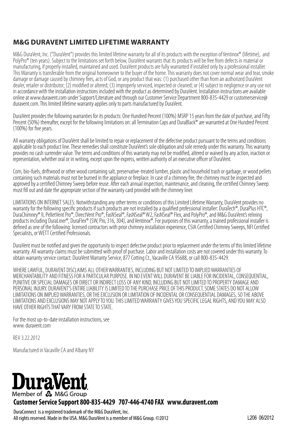 DuraVent DuraConnect User Manual | Page 12 / 12
