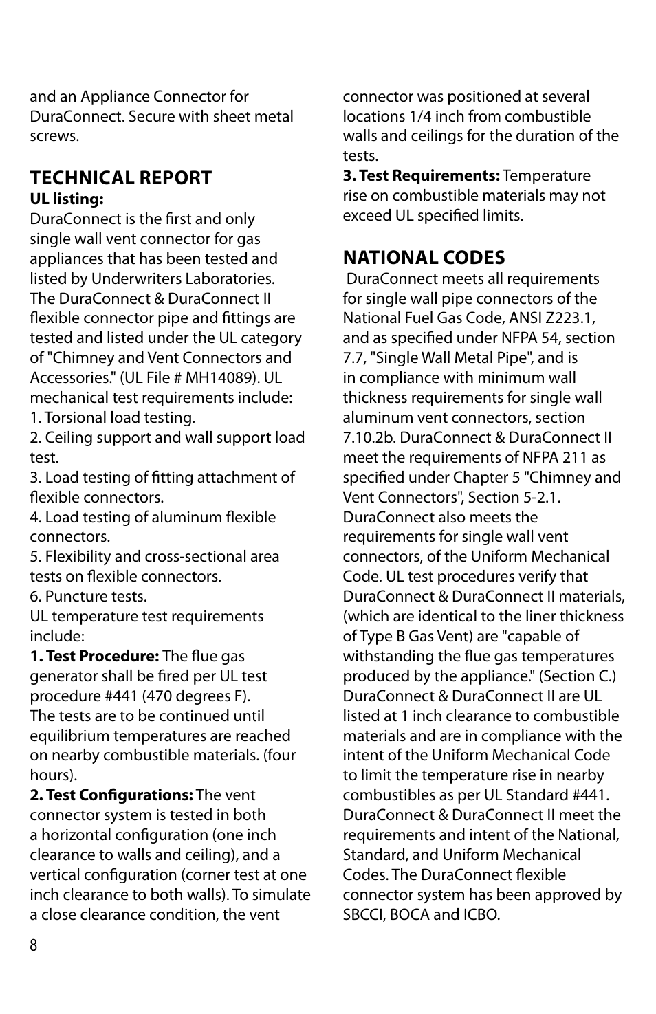 Technical report, National codes | DuraVent DuraConnect User Manual | Page 8 / 12