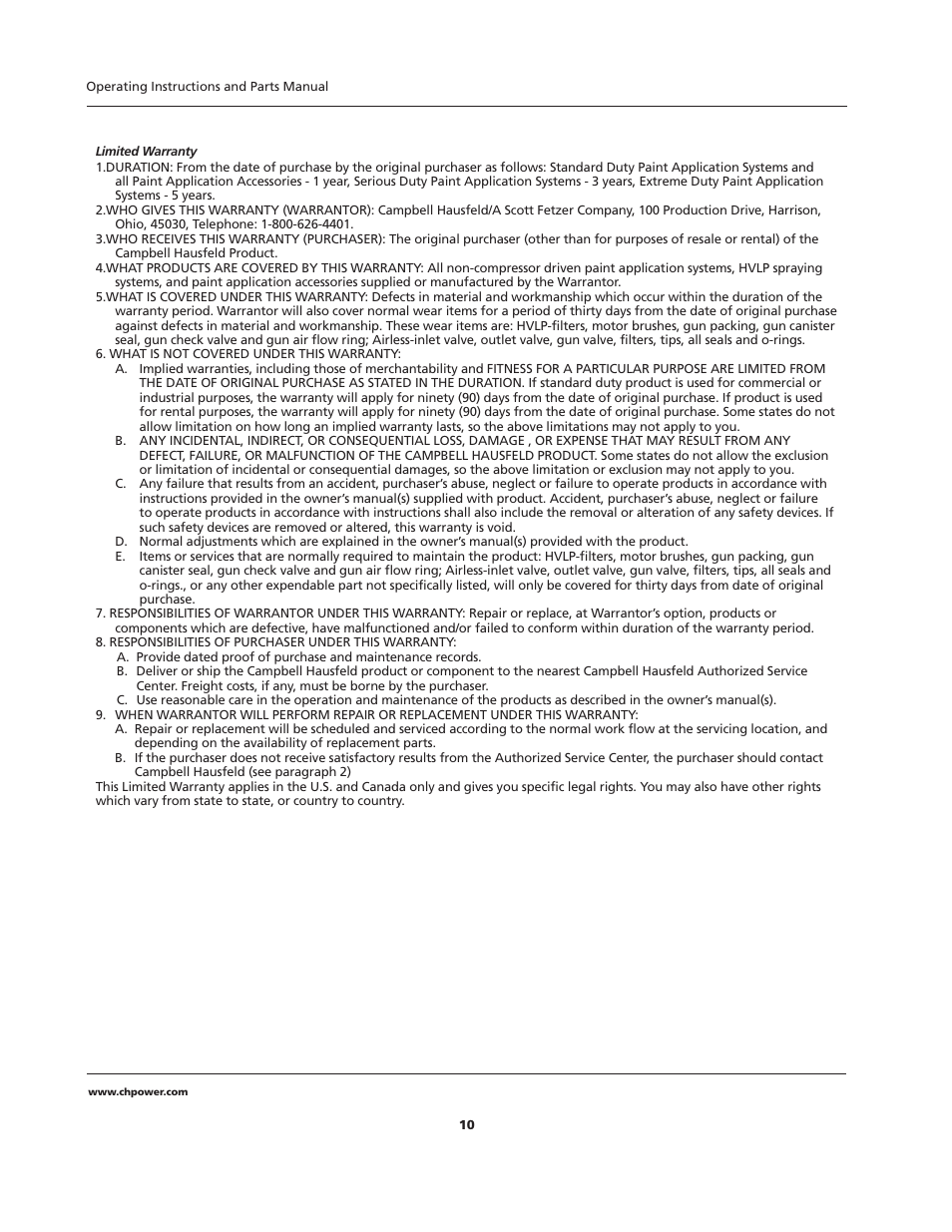 Campbell Hausfeld HVLP User Manual | Page 10 / 40