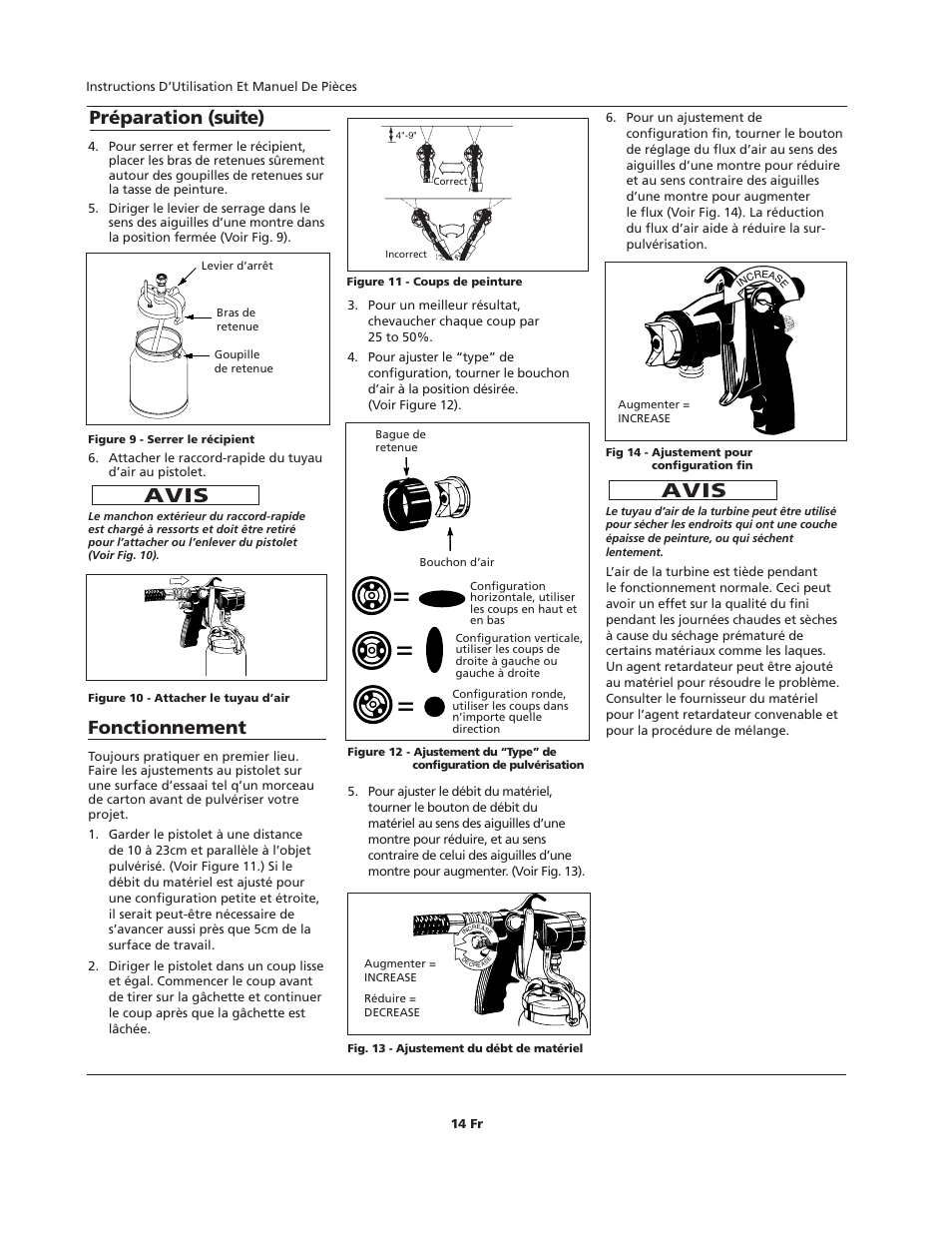 Avis, Fonctionnement, Préparation (suite) | Campbell Hausfeld HVLP User Manual | Page 14 / 40