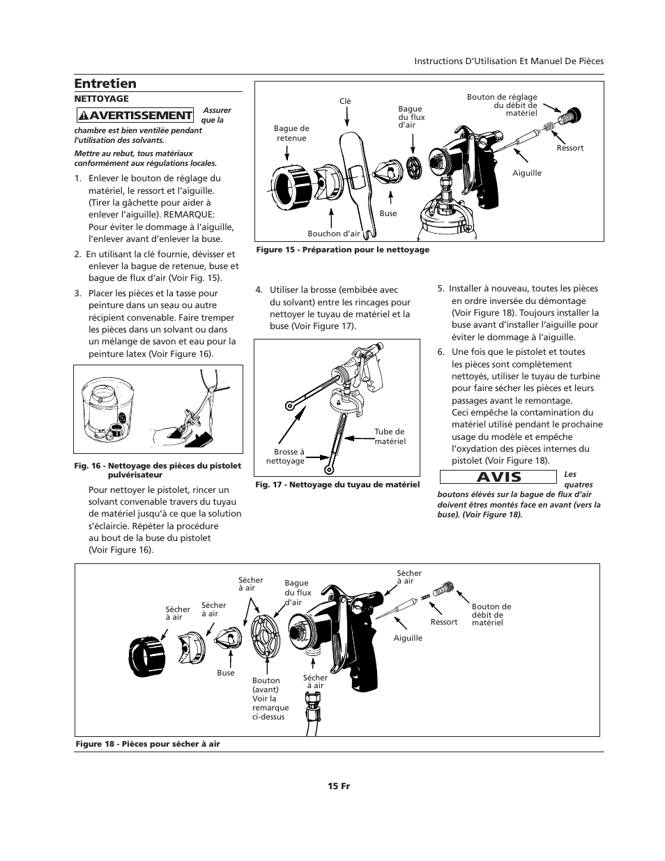 Avis, Entretien, Avertissement | Campbell Hausfeld HVLP User Manual | Page 15 / 40