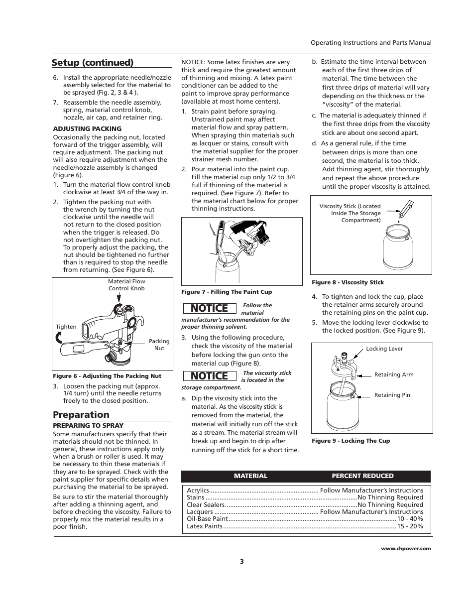 Notice, Preparation, Setup (continued) | Campbell Hausfeld HVLP User Manual | Page 3 / 40