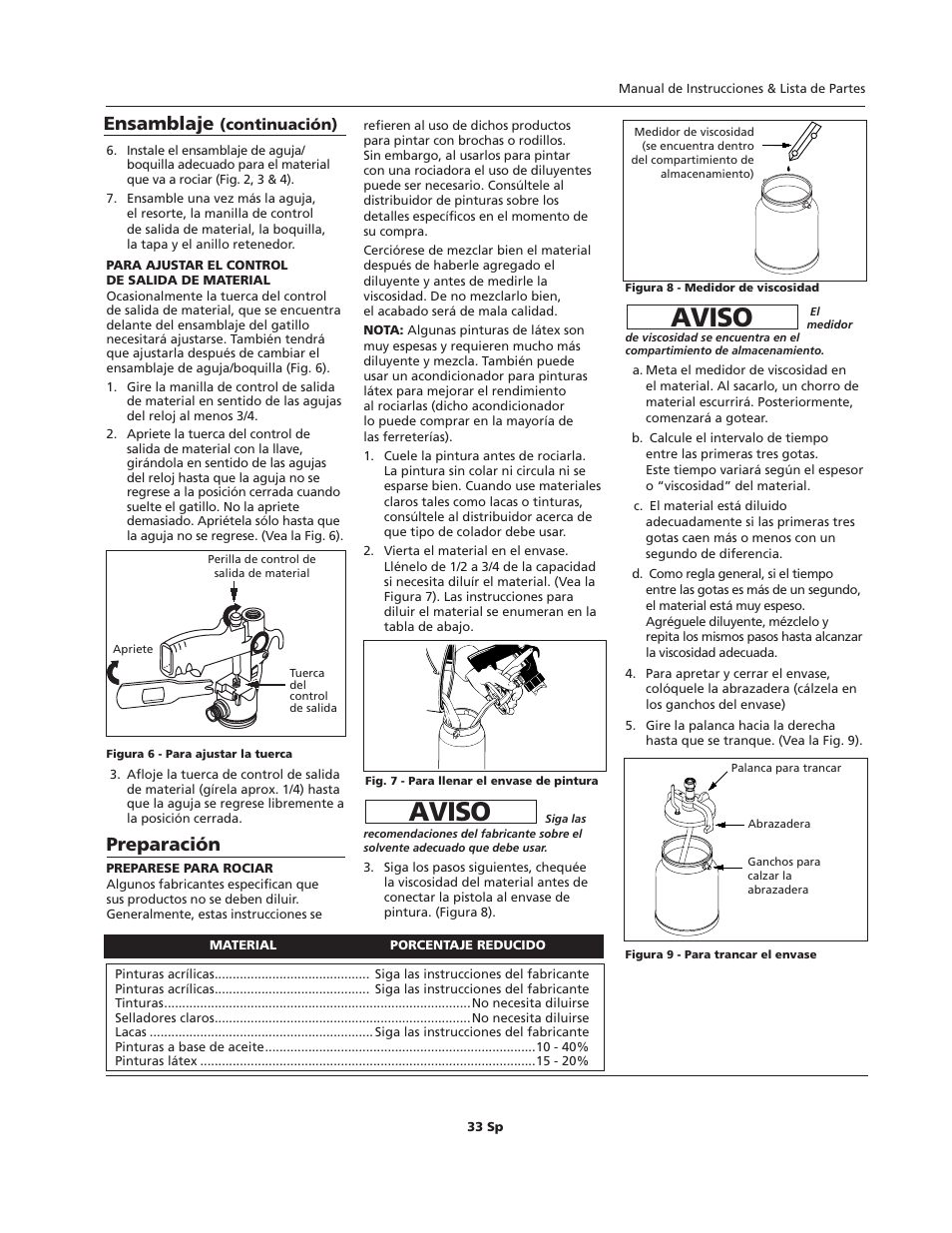 Aviso, Preparación, Ensamblaje | Campbell Hausfeld HVLP User Manual | Page 33 / 40