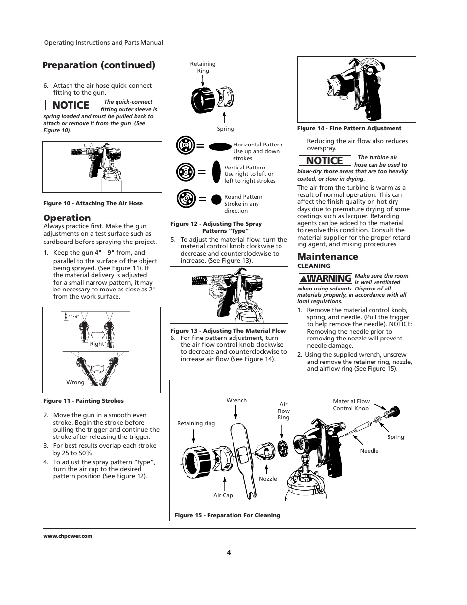Notice, Warning, Operation | Maintenance, Preparation (continued) | Campbell Hausfeld HVLP User Manual | Page 4 / 40
