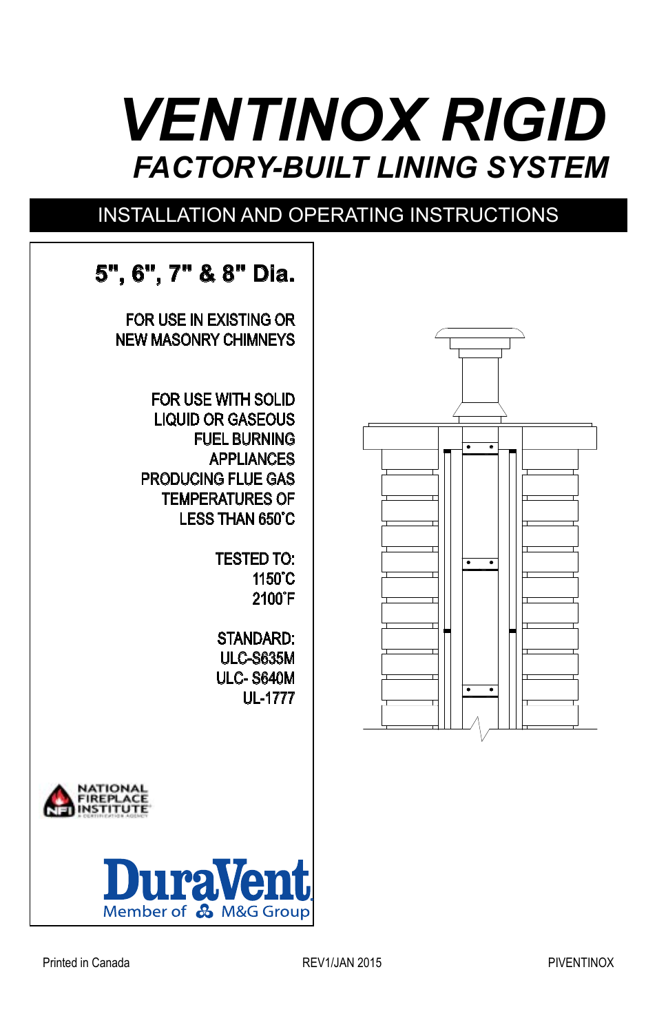 DuraVent Ventinox Rigid Factory-Built Lining System User Manual | 12 pages