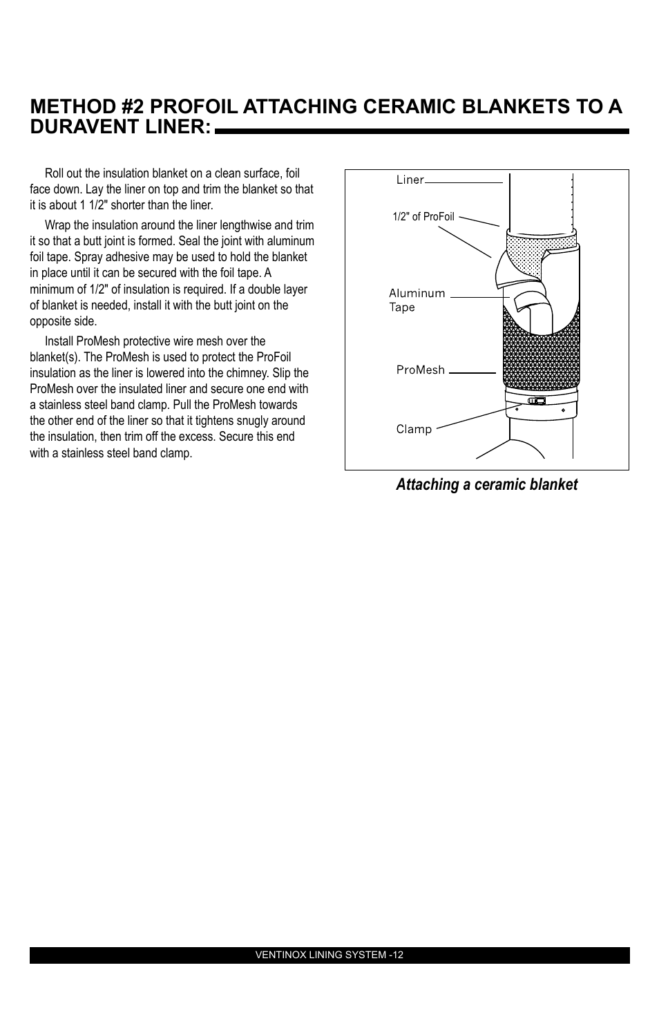 Attaching a ceramic blanket | DuraVent Ventinox Rigid Factory-Built Lining System User Manual | Page 12 / 12