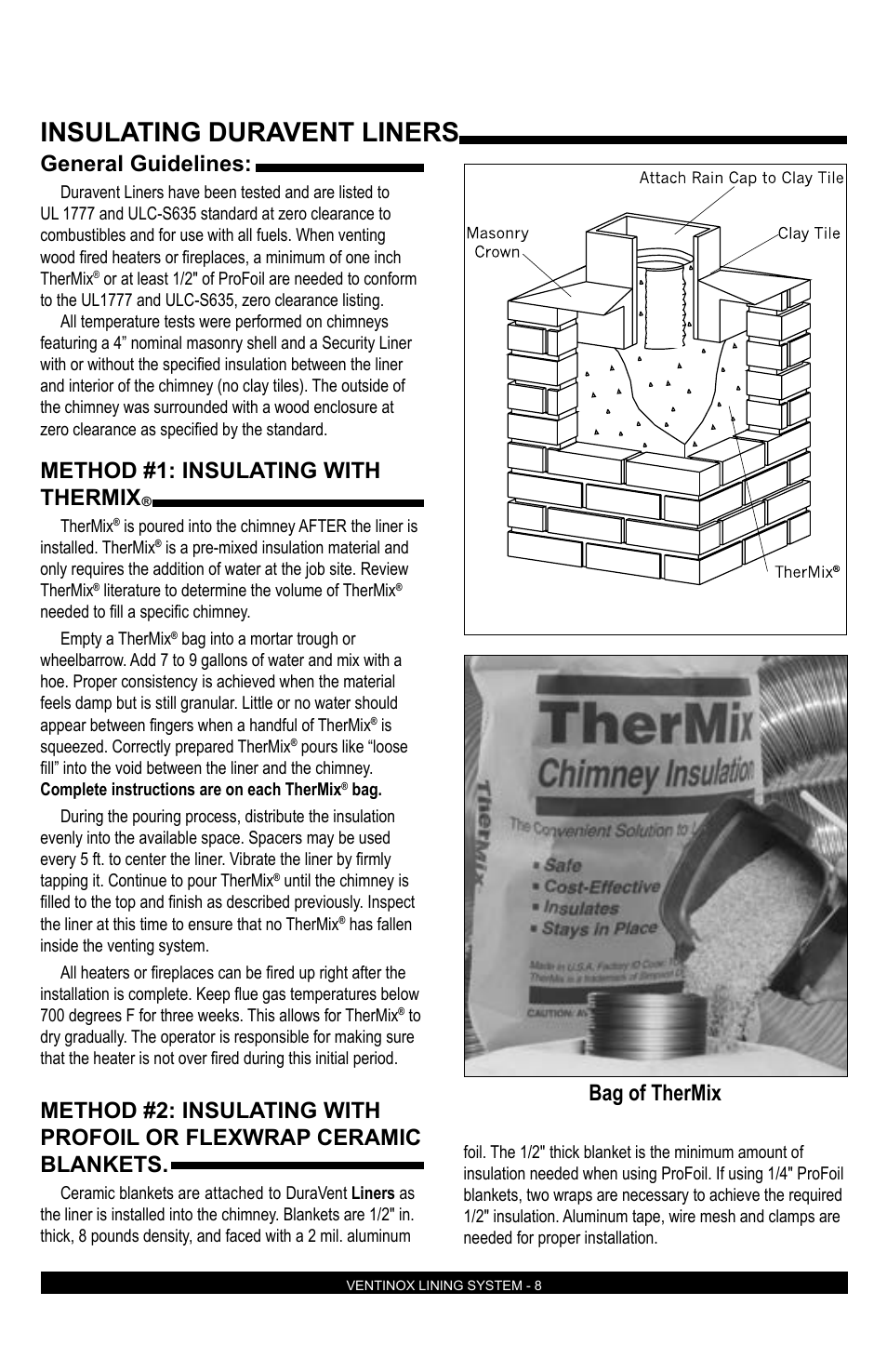 Insulating duravent liners, General guidelines, Method #1: insulating with thermix | Bag of thermix | DuraVent Ventinox Rigid Factory-Built Lining System User Manual | Page 8 / 12