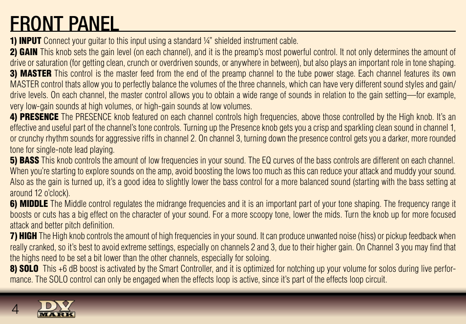 Front panel | Dv Mark TRIPLE SIX III User Manual | Page 4 / 10