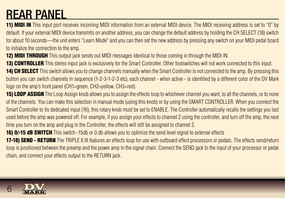 Rear panel | Dv Mark TRIPLE SIX III User Manual | Page 6 / 10