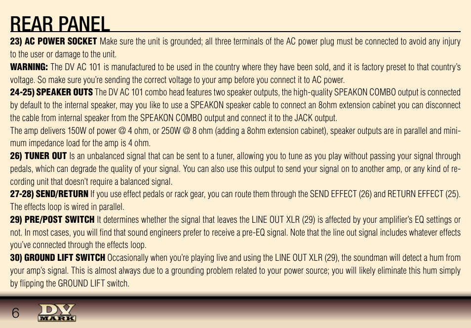 Rear panel | Dv Mark DV AC101 User Manual | Page 6 / 10