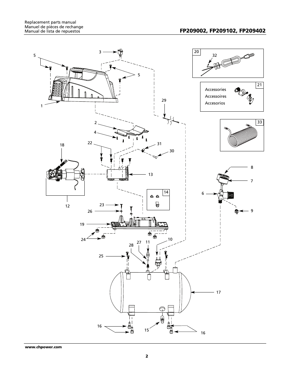 Campbell Hausfeld Oilless Compressors FP209002 User Manual | Page 2 / 4
