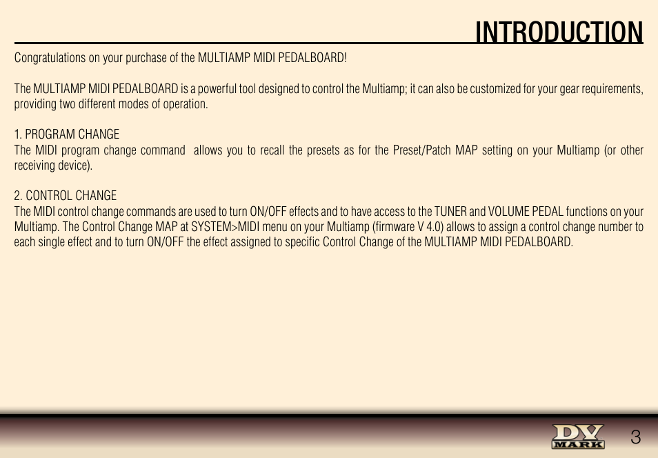 Introduction | Dv Mark MULTIAMP MIDI PEDALBOARD User Manual | Page 3 / 12