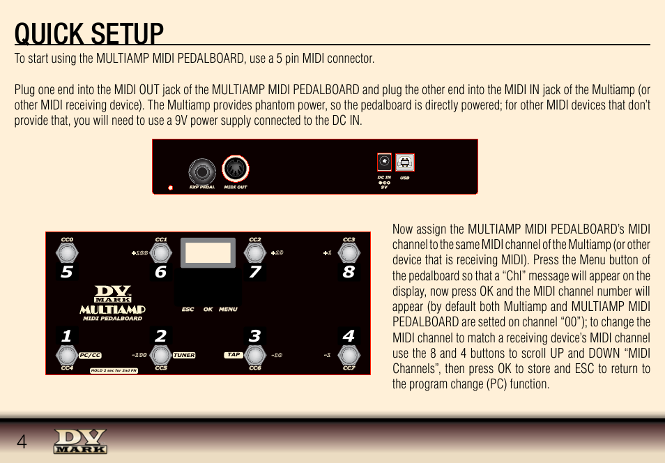 Quick setup | Dv Mark MULTIAMP MIDI PEDALBOARD User Manual | Page 4 / 12