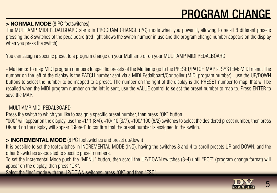 Program change | Dv Mark MULTIAMP MIDI PEDALBOARD User Manual | Page 5 / 12